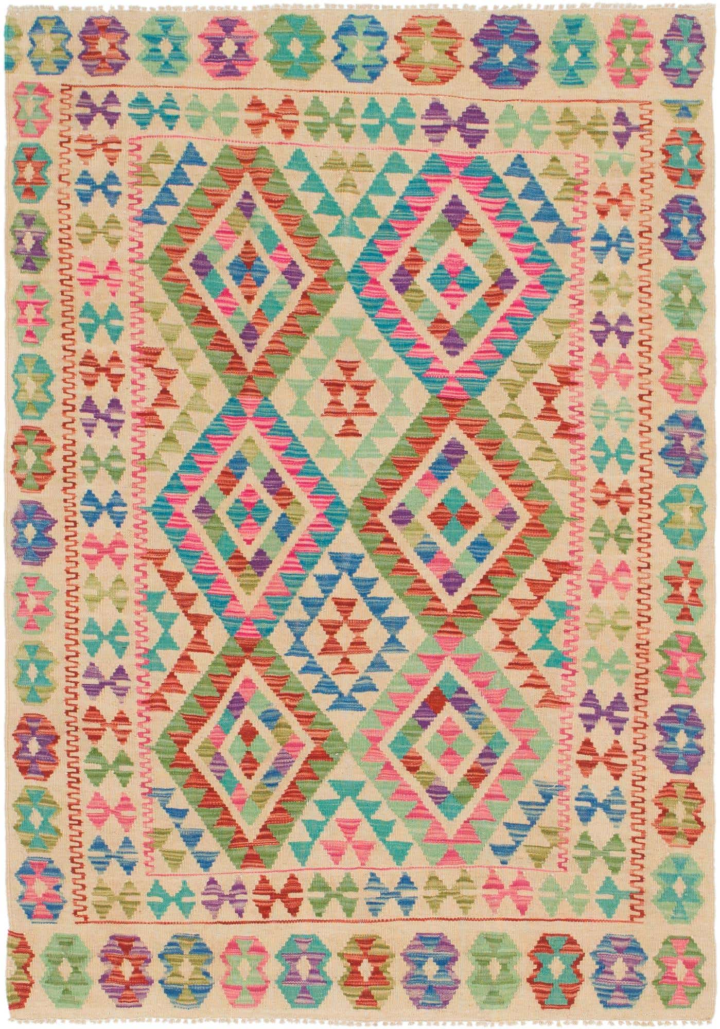 4' 2 x 6' 2 Hand Woven Kilim Maymana Wool Rug