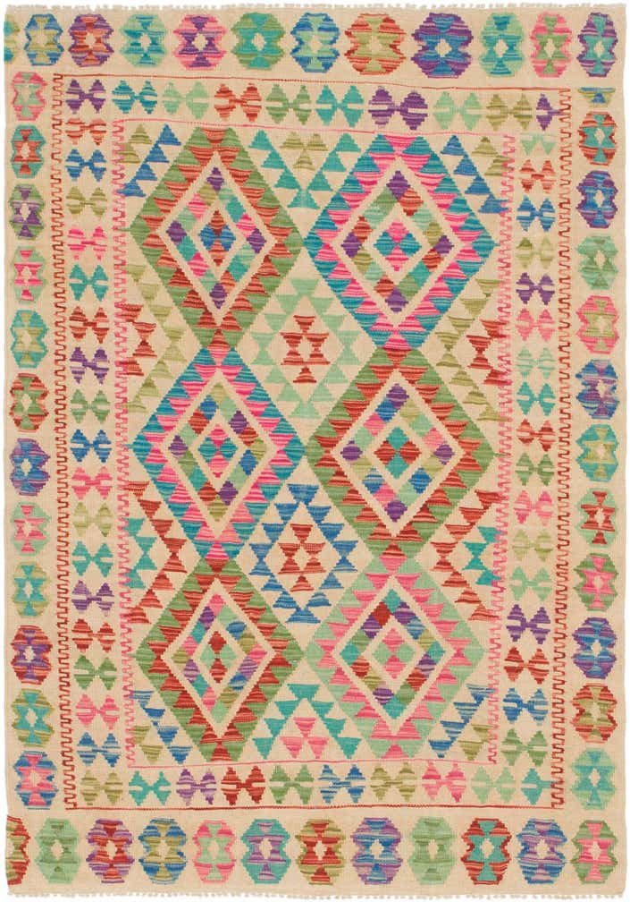 4' 2 x 6' 2 Hand Woven Kilim Maymana Wool Rug
