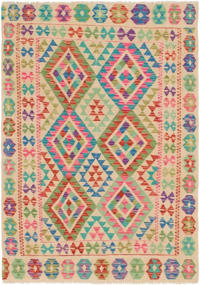 Detail image of 4' 2 x 6' 2 Hand Woven Kilim Maymana Wool Rug