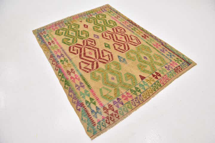 4' 9 x 6' 7 Hand Woven Kilim Maymana Wool Rug