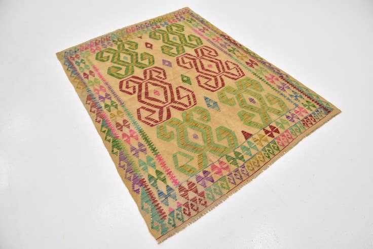 Detail image of 4' 9 x 6' 7 Hand Woven Kilim Maymana Wool Rug