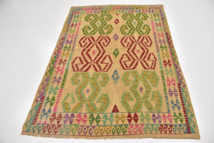 Detail image of 4' 9 x 6' 7 Hand Woven Kilim Maymana Wool Rug