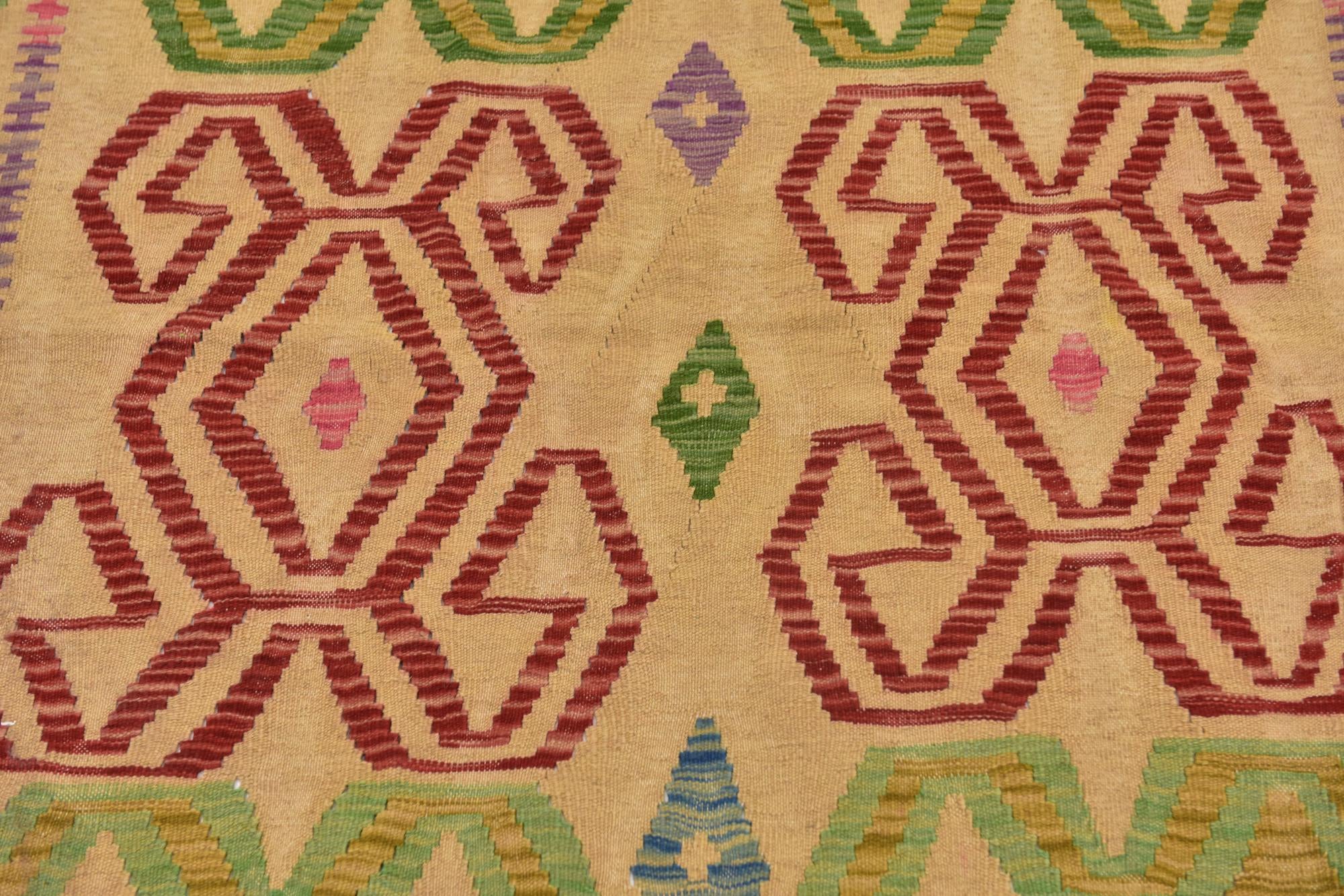 4' 9 x 6' 7 Hand Woven Kilim Maymana Wool Rug