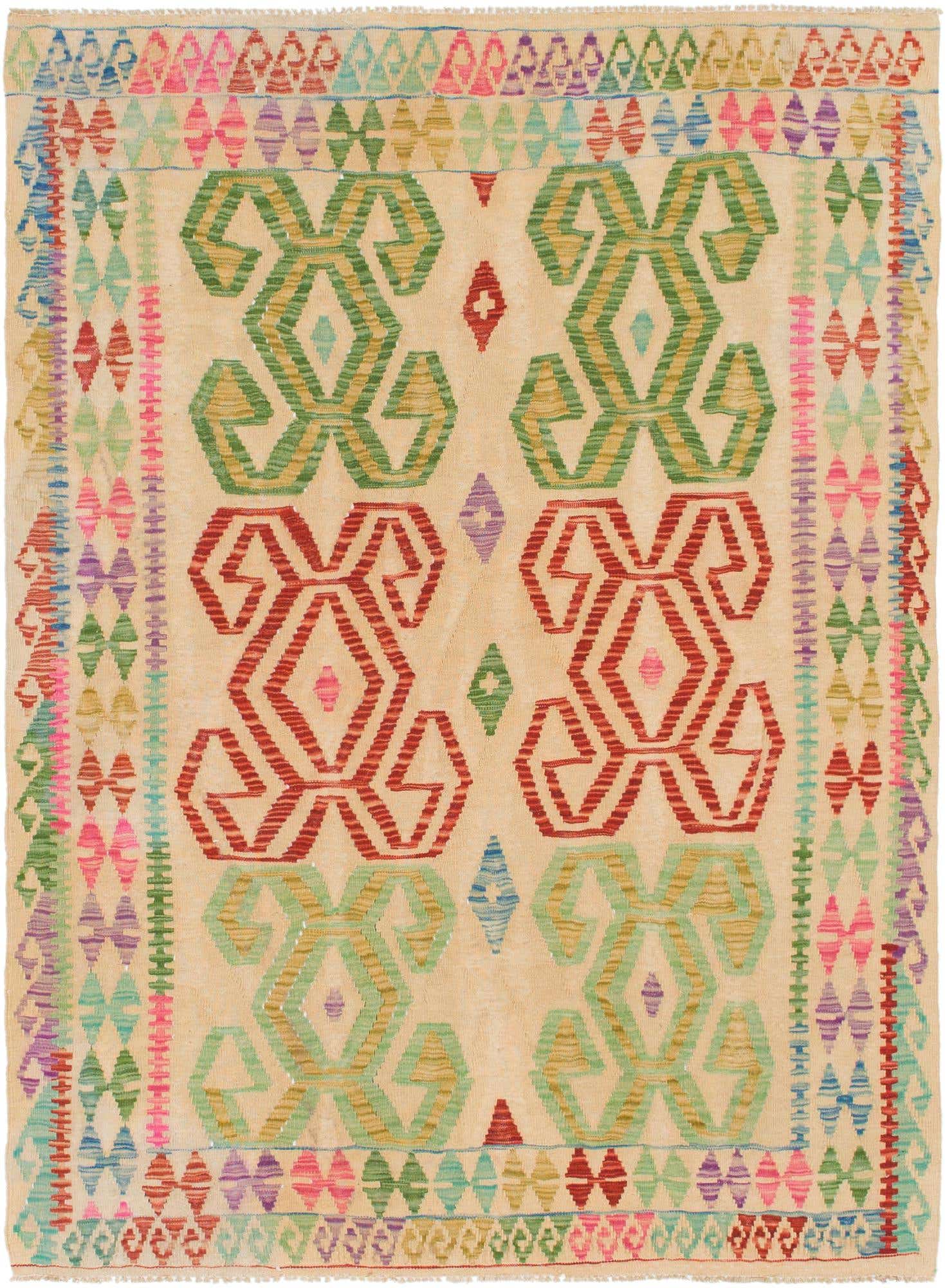 4' 9 x 6' 7 Hand Woven Kilim Maymana Wool Rug