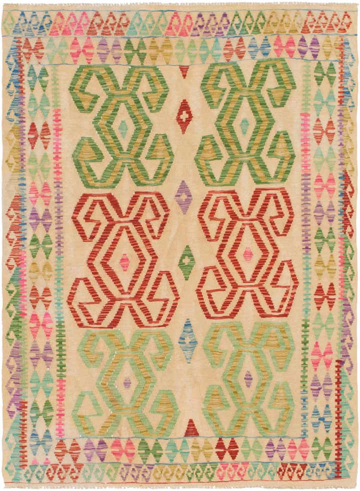 4' 9 x 6' 7 Hand Woven Kilim Maymana Wool Rug