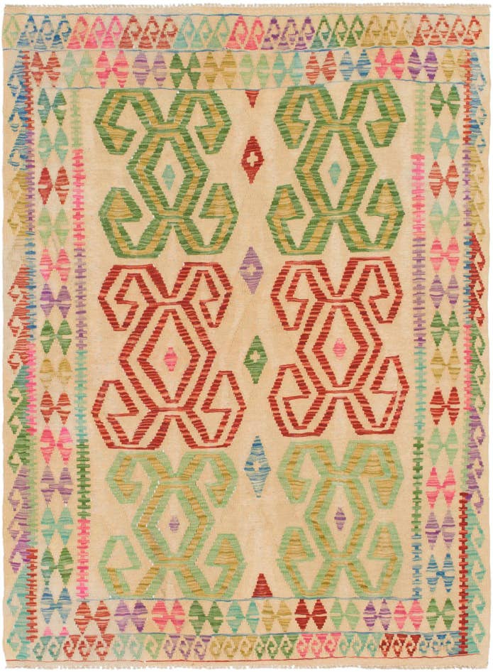 Detail image of 4' 9 x 6' 7 Hand Woven Kilim Maymana Wool Rug