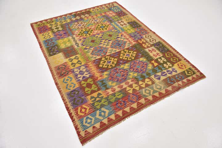 4' 10 x 6' 5 Hand Woven Kilim Maymana Wool Rug