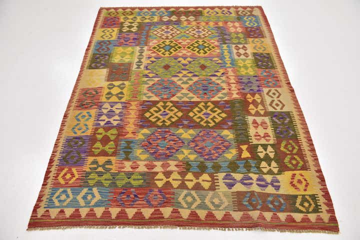 4' 10 x 6' 5 Hand Woven Kilim Maymana Wool Rug
