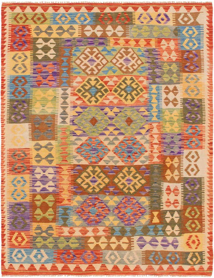 4' 10 x 6' 5 Hand Woven Kilim Maymana Wool Rug