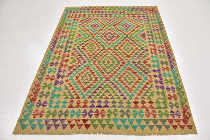 4' 10 x 6' 4 Hand Woven Kilim Maymana Wool Rug