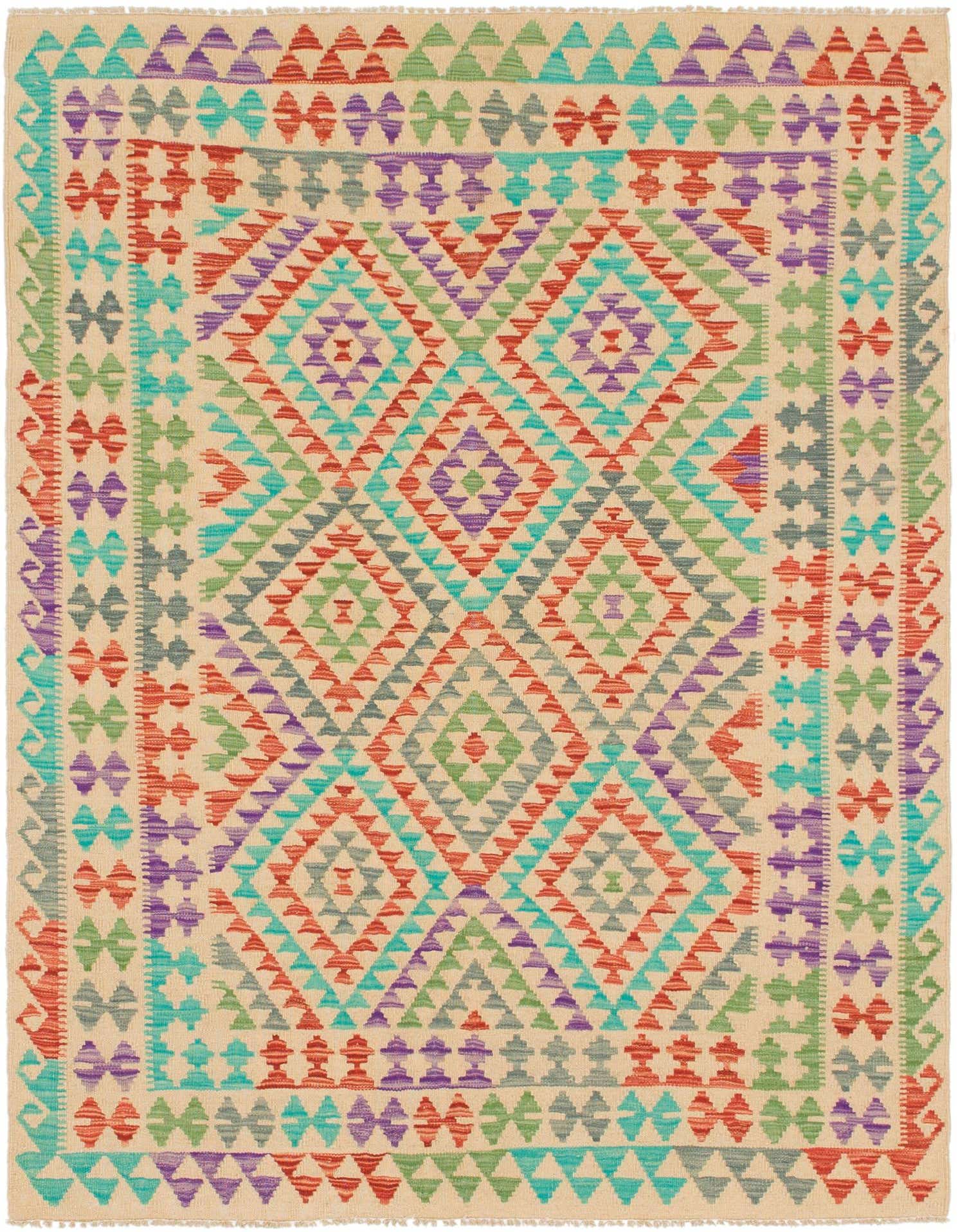 4' 10 x 6' 4 Hand Woven Kilim Maymana Wool Rug