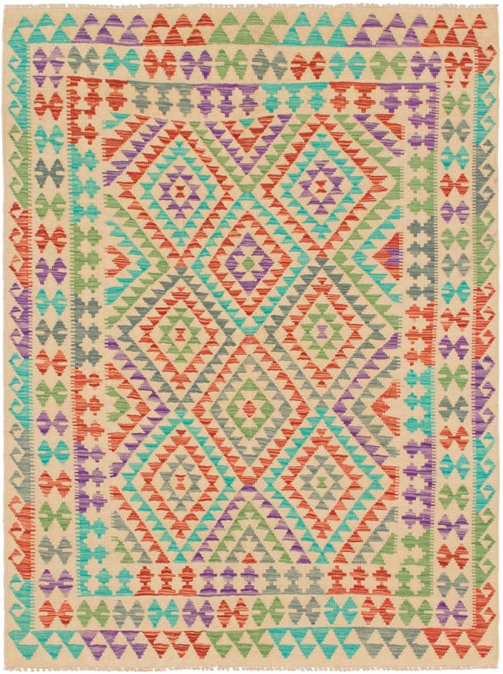 Detail image of 4' 10 x 6' 4 Hand Woven Kilim Maymana Wool Rug