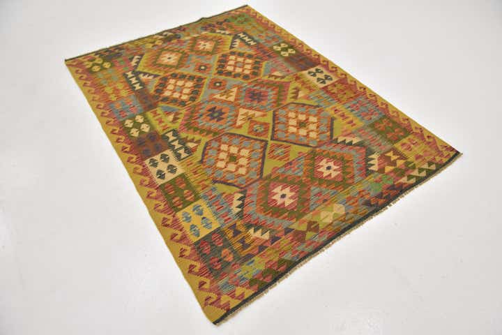4' 9 x 6' 5 Hand Woven Kilim Maymana Wool Rug