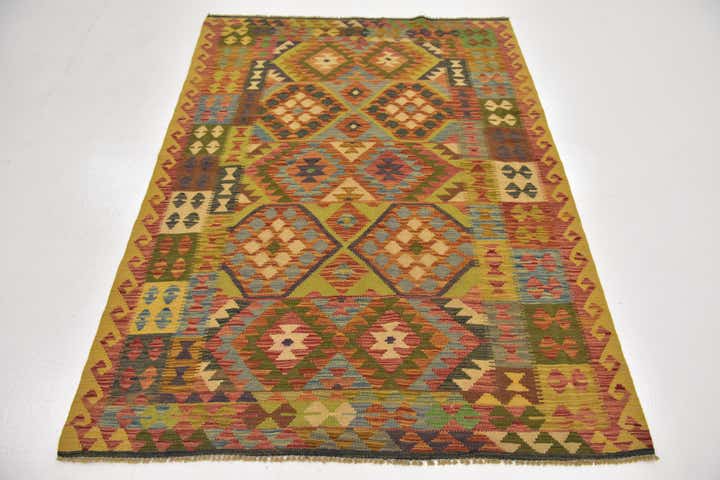 4' 9 x 6' 5 Hand Woven Kilim Maymana Wool Rug