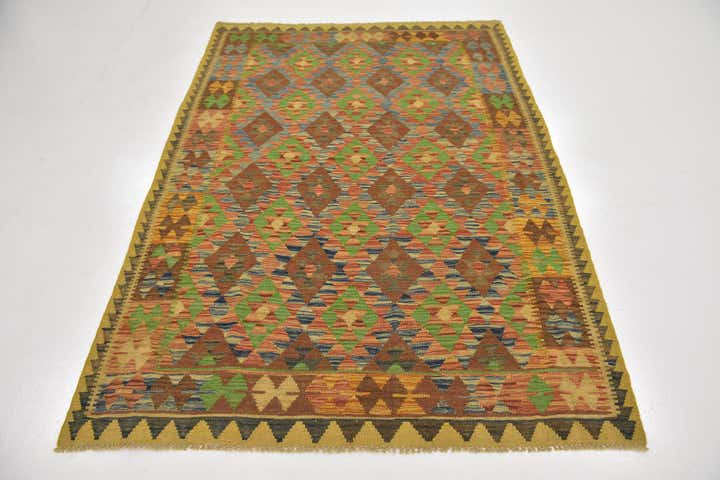 5' x 6' 10 Hand Woven Kilim Maymana Wool Rug
