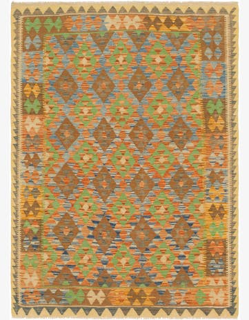 5' x 6' 10 Hand Woven Kilim Maymana Wool Rug