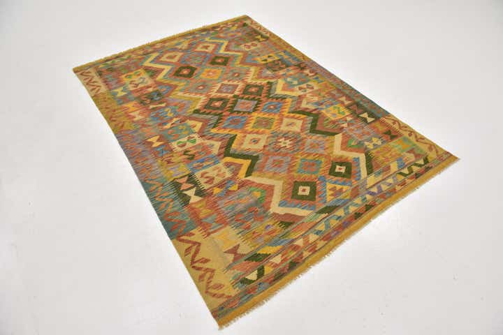 4' 7 x 6' 5 Hand Woven Kilim Maymana Wool Rug