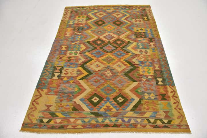 4' 7 x 6' 5 Hand Woven Kilim Maymana Wool Rug