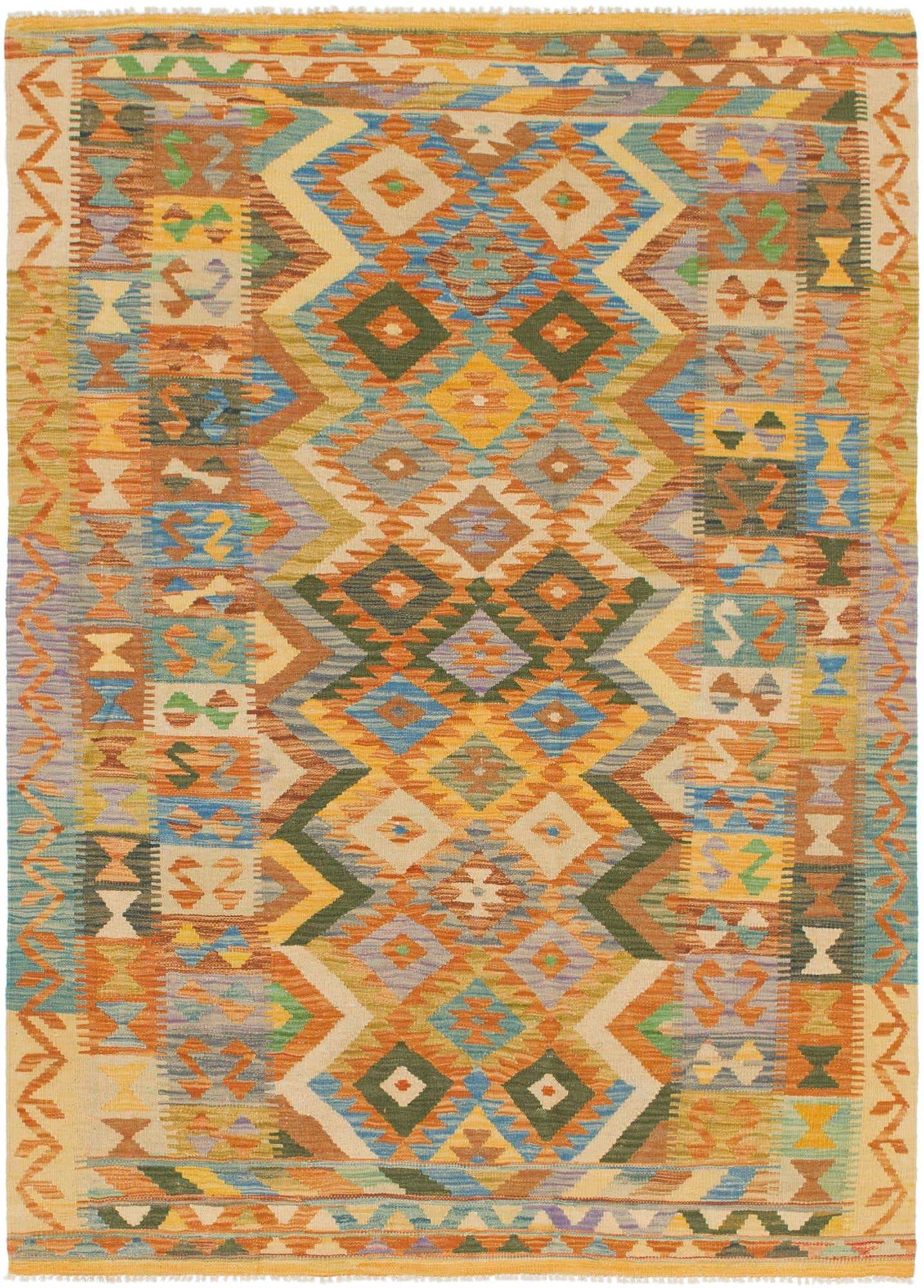 4' 7 x 6' 5 Hand Woven Kilim Maymana Wool Rug
