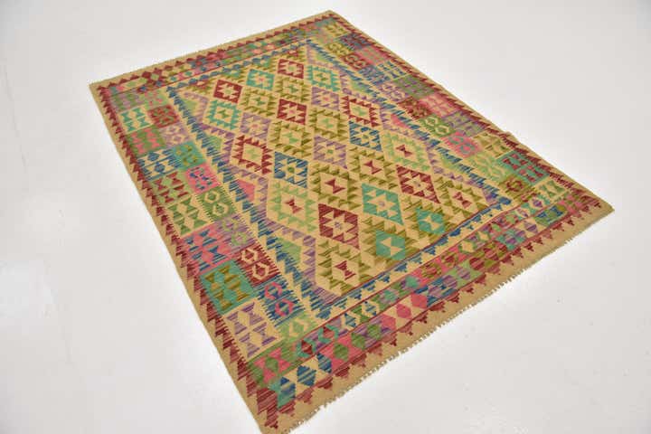 4' 10 x 6' 5 Hand Woven Kilim Maymana Wool Rug
