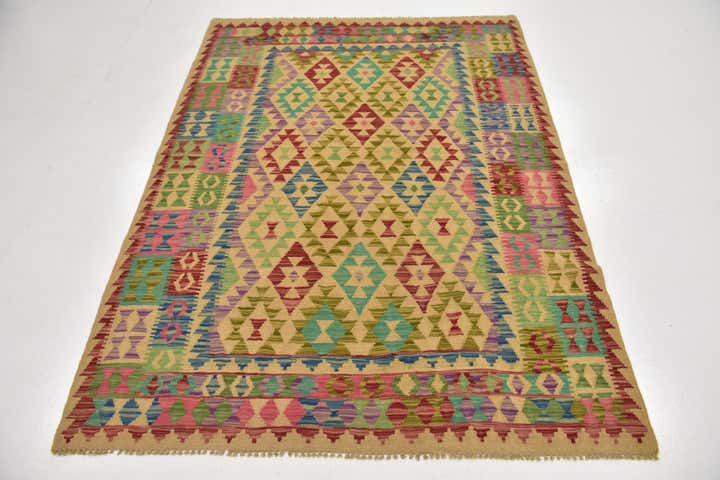 4' 10 x 6' 5 Hand Woven Kilim Maymana Wool Rug