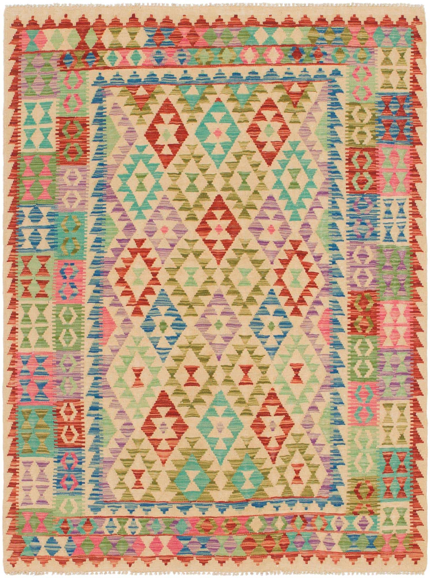 4' 10 x 6' 5 Hand Woven Kilim Maymana Wool Rug