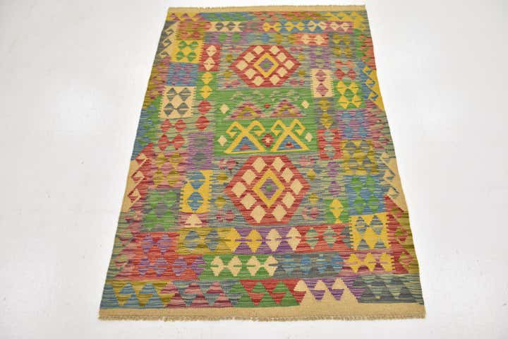 3' 4 x 5' Hand Woven Kilim Maymana Wool Rug