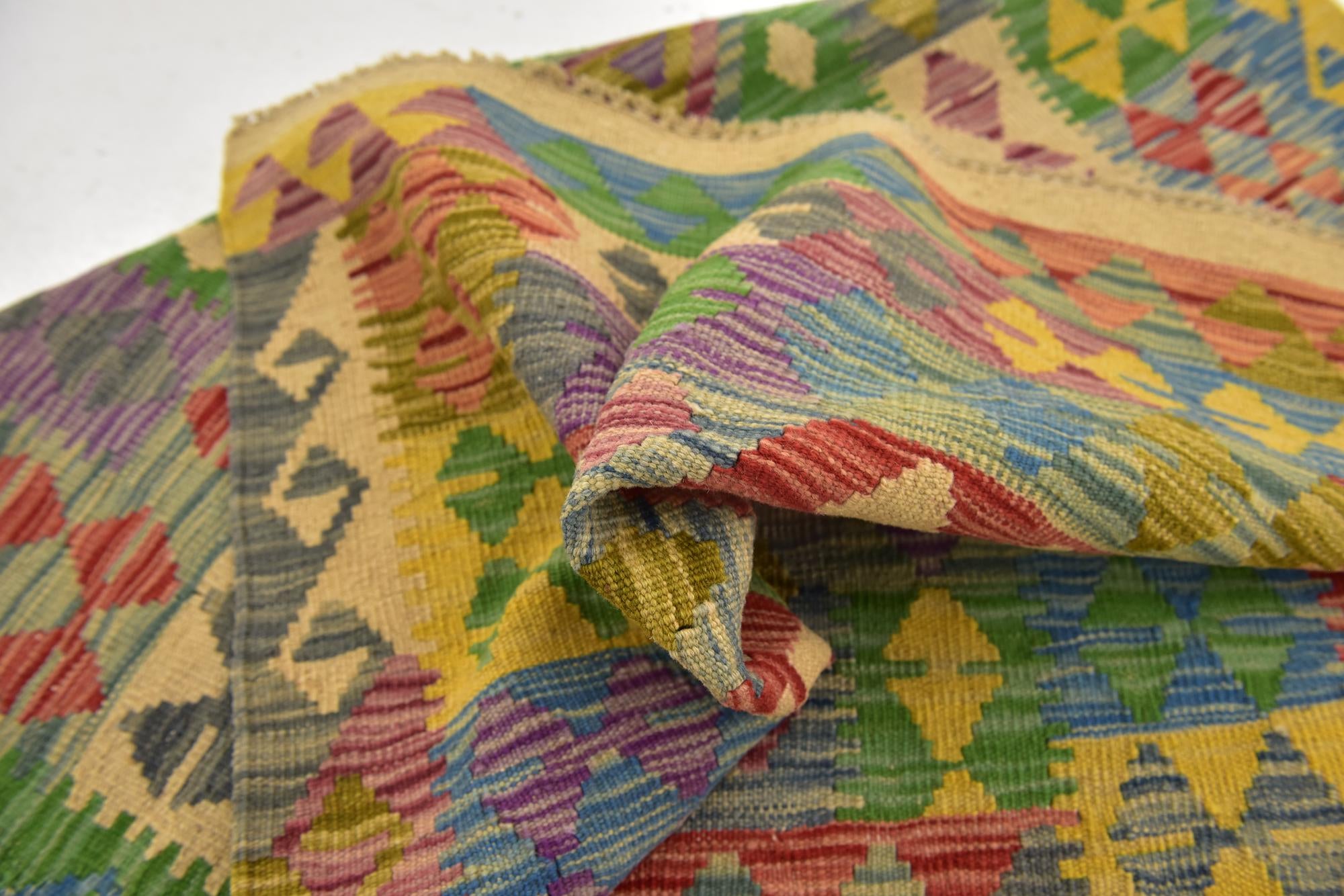 3' 4 x 5' Hand Woven Kilim Maymana Wool Rug