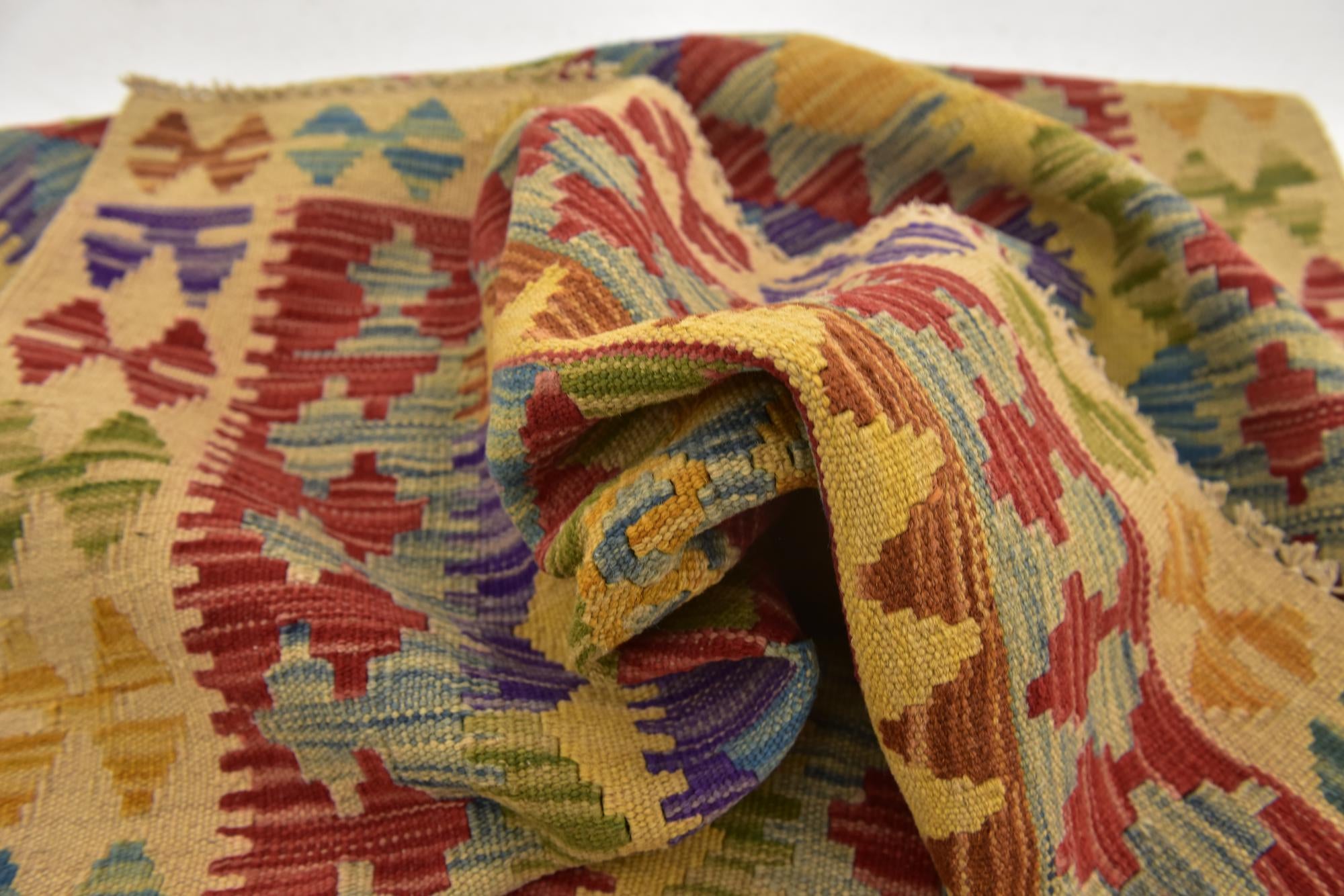 3' 5 x 6' 6 Hand Woven Kilim Maymana Wool Rug