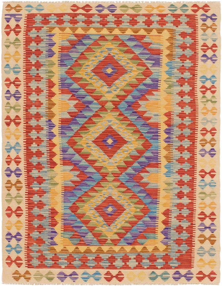 Detail image of 3' 5 x 6' 6 Hand Woven Kilim Maymana Wool Rug
