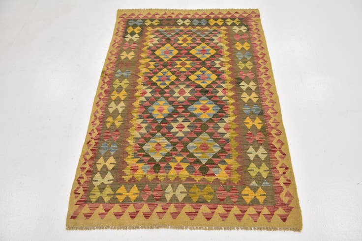 Detail image of 3' 5 x 5' Hand Woven Kilim Maymana Wool Rug