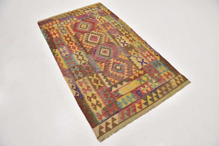 3' 7 x 6' 5 Hand Woven Kilim Maymana Wool Rug