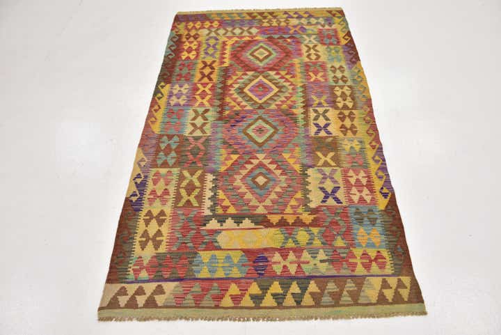 3' 7 x 6' 5 Hand Woven Kilim Maymana Wool Rug