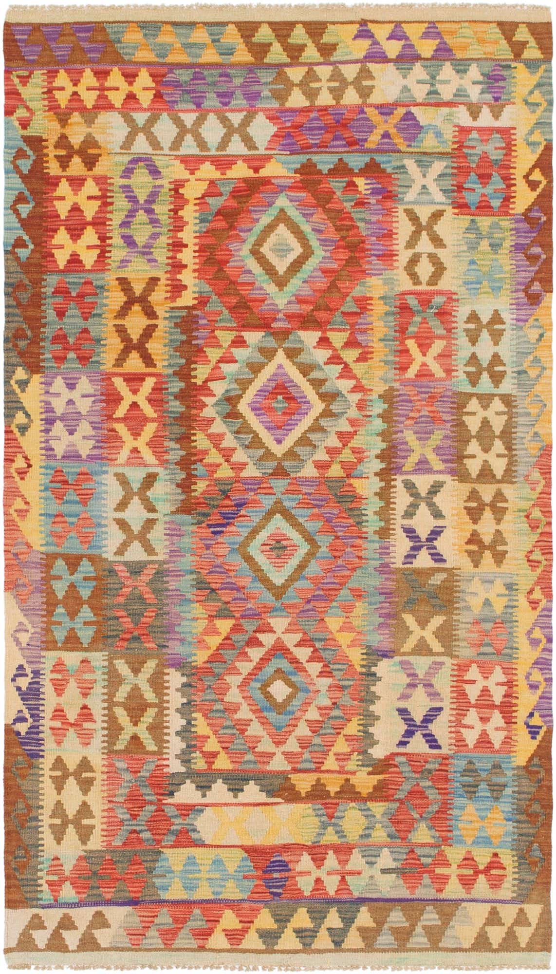 3' 7 x 6' 5 Hand Woven Kilim Maymana Wool Rug