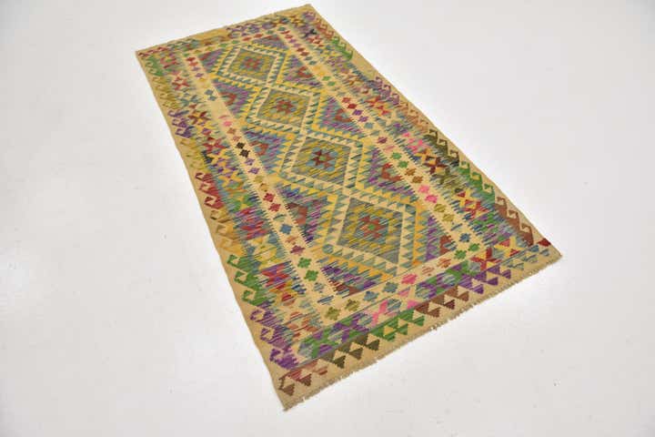 3' 3 x 6' 3 Hand Woven Kilim Maymana Wool Rug