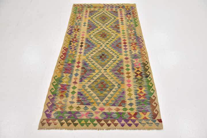 3' 3 x 6' 3 Hand Woven Kilim Maymana Wool Rug