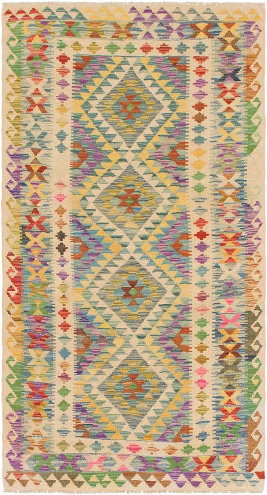 3' 3 x 6' 3 Hand Woven Kilim Maymana Wool Rug