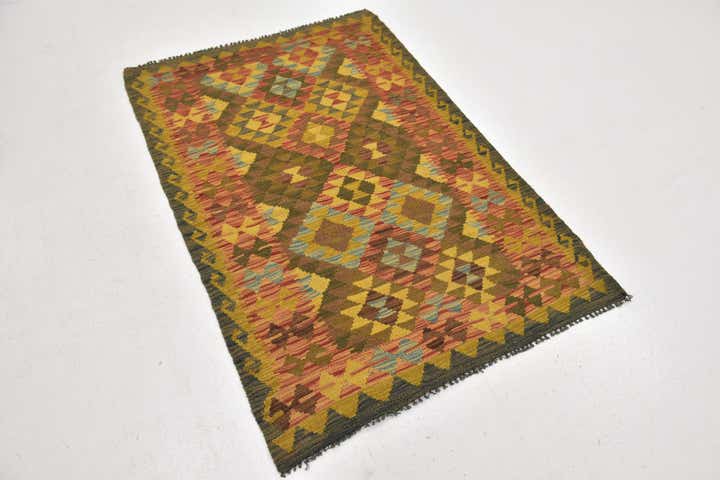 3' 2 x 4' 9 Hand Woven Kilim Maymana Wool Rug