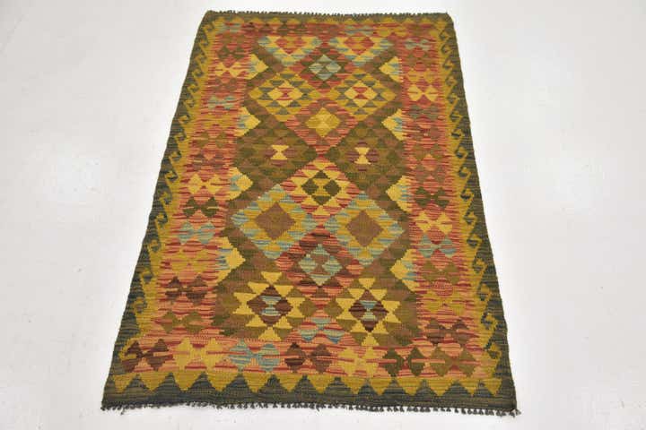 3' 2 x 4' 9 Hand Woven Kilim Maymana Wool Rug