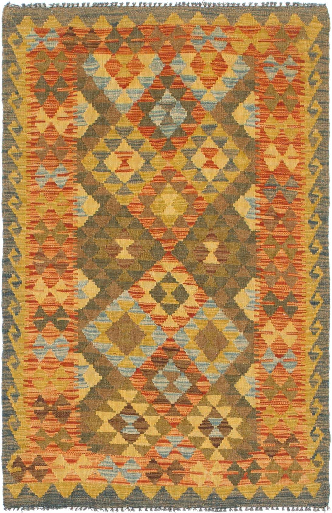 3' 2 x 4' 9 Hand Woven Kilim Maymana Wool Rug