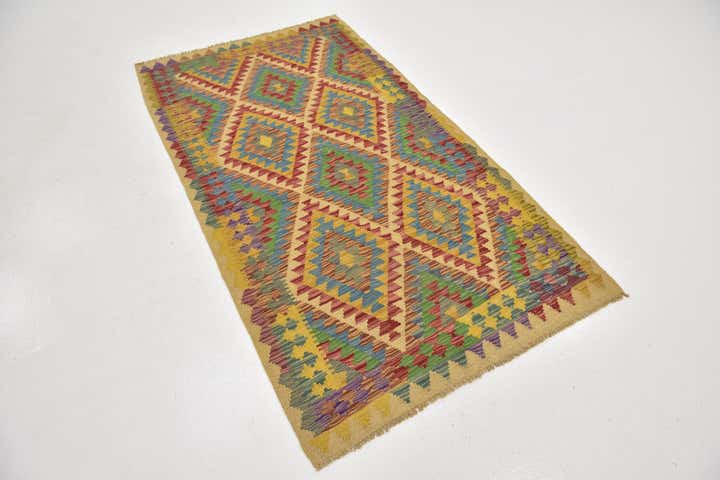 3' 6 x 6' 5 Hand Woven Kilim Maymana Wool Rug