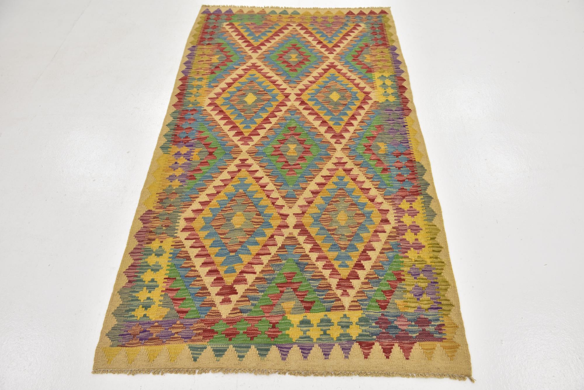 3' 6 x 6' 5 Hand Woven Kilim Maymana Wool Rug