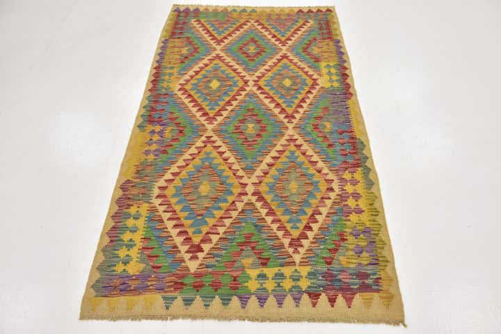 3' 6 x 6' 5 Hand Woven Kilim Maymana Wool Rug