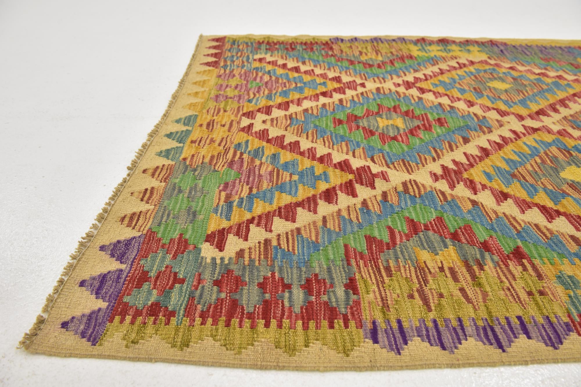 3' 6 x 6' 5 Hand Woven Kilim Maymana Wool Rug