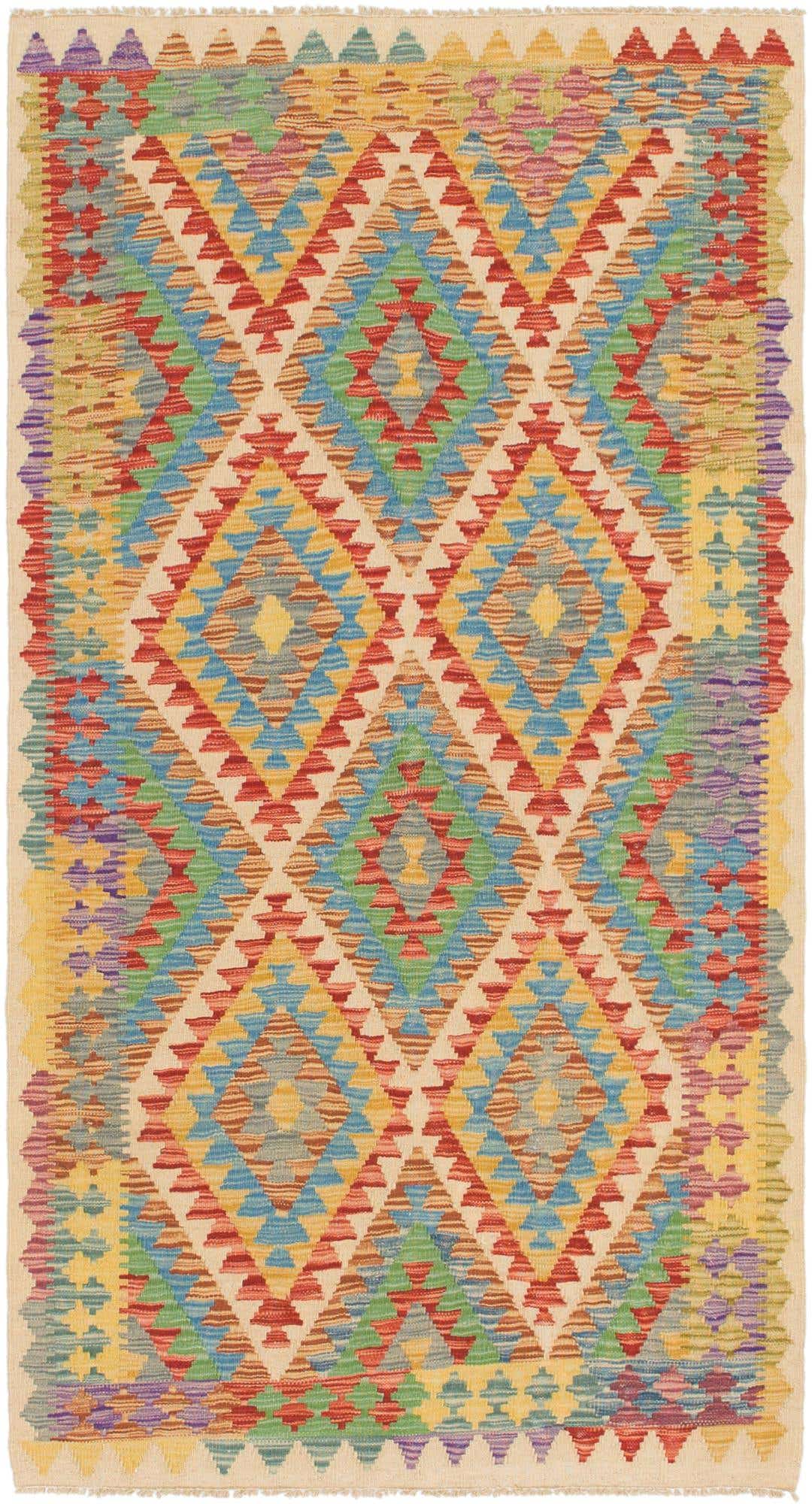 3' 6 x 6' 5 Hand Woven Kilim Maymana Wool Rug
