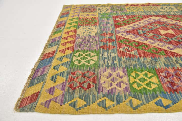 3' 7 x 6' 4 Hand Woven Kilim Maymana Wool Rug