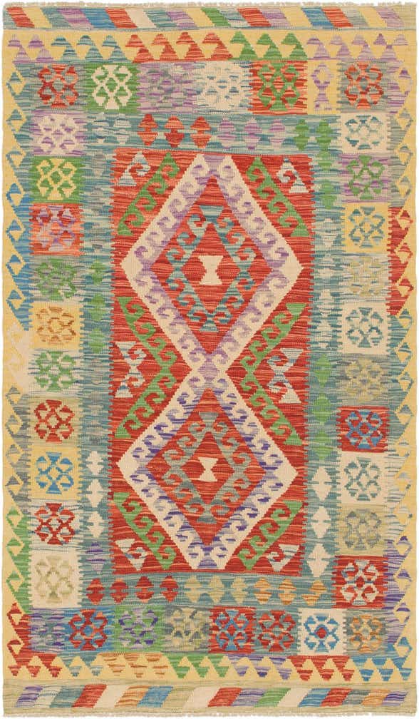 3' 7 x 6' 4 Hand Woven Kilim Maymana Wool Rug
