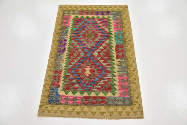 2' 7 x 4' Hand Woven Kilim Maymana Wool Rug