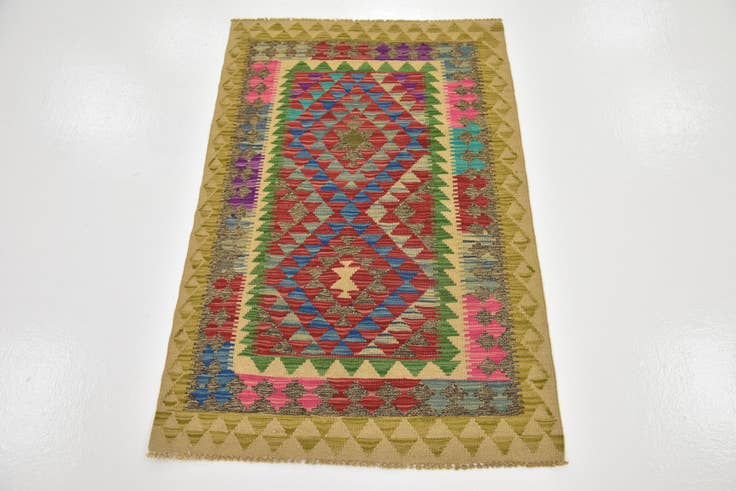 Detail image of 2' 7 x 4' Hand Woven Kilim Maymana Wool Rug