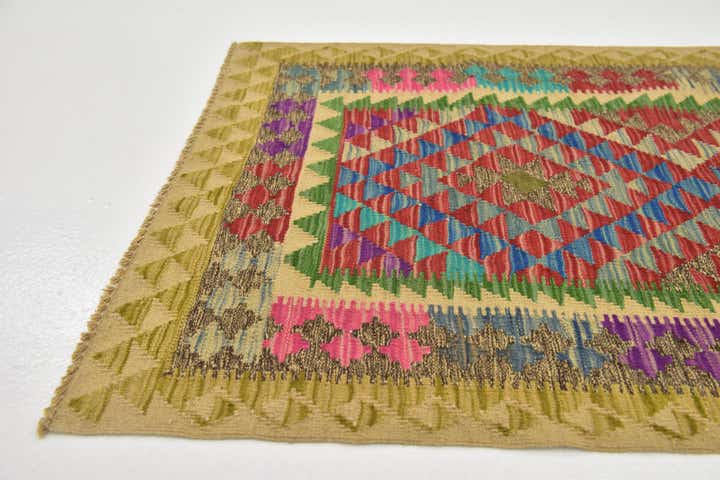2' 7 x 4' Hand Woven Kilim Maymana Wool Rug
